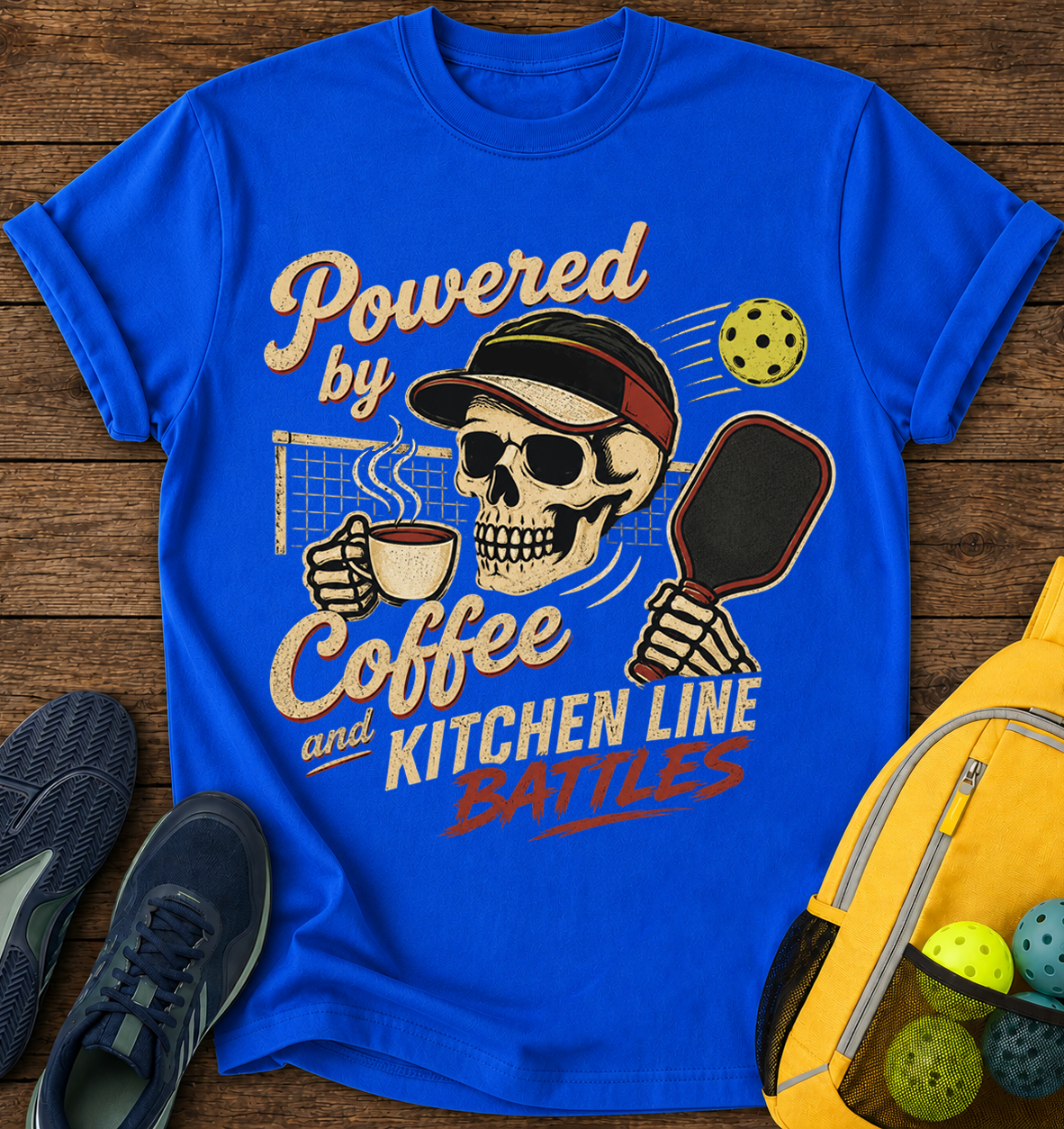 Powered By Coffe and Kitchen Line Battles - T-Shirt