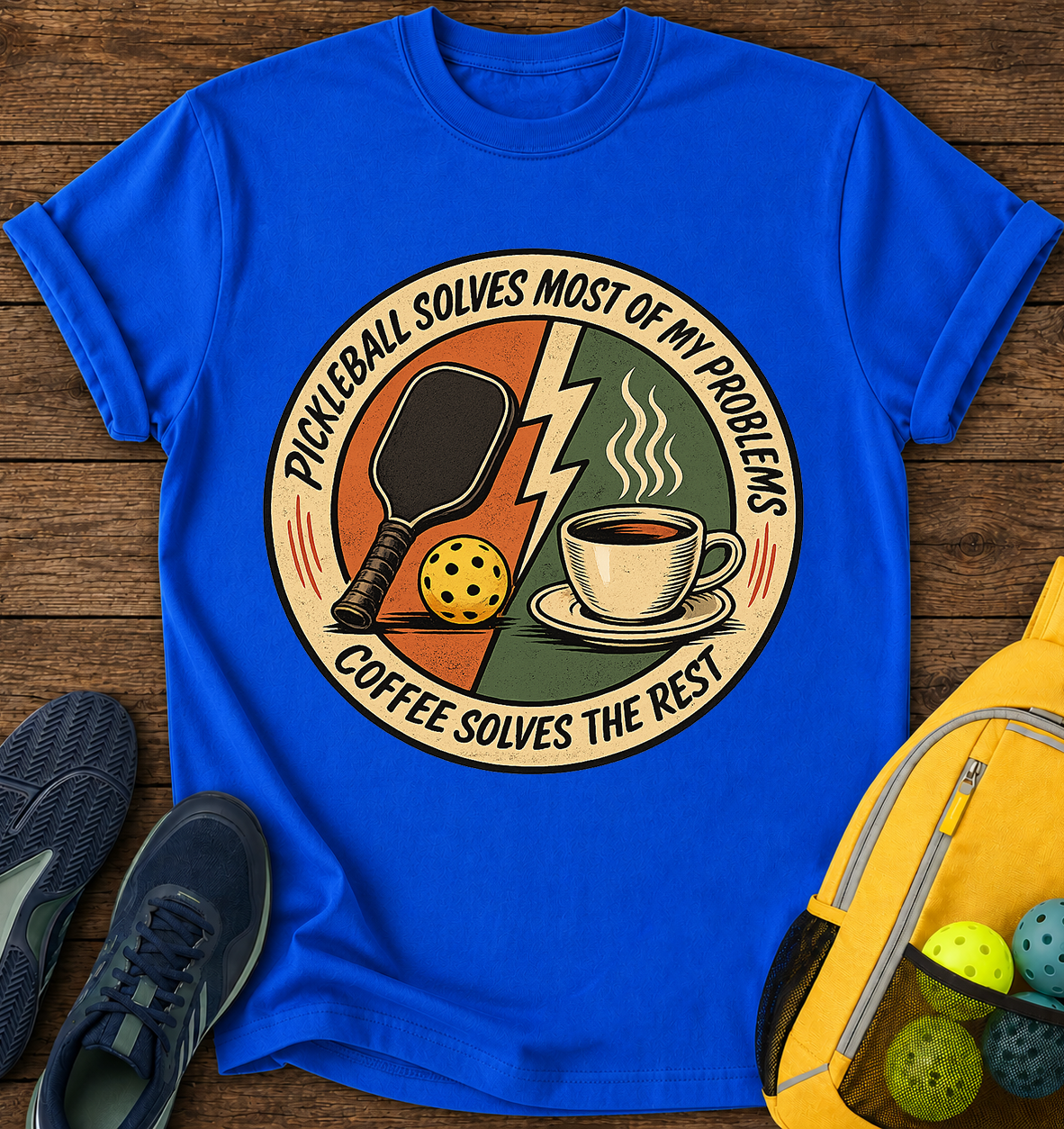 Pickleball Solves My Problems and Coffe Solves The Rest - T-Shirt
