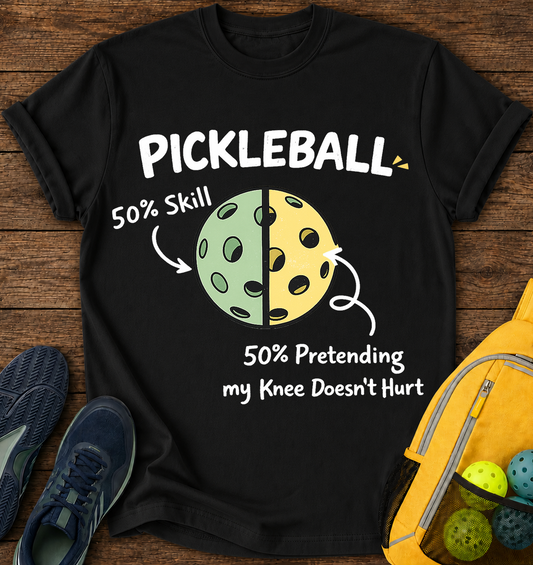 Pickleball 50% Skill, 50% Pretending My Knee Doesn't Hurt- T-Shirt