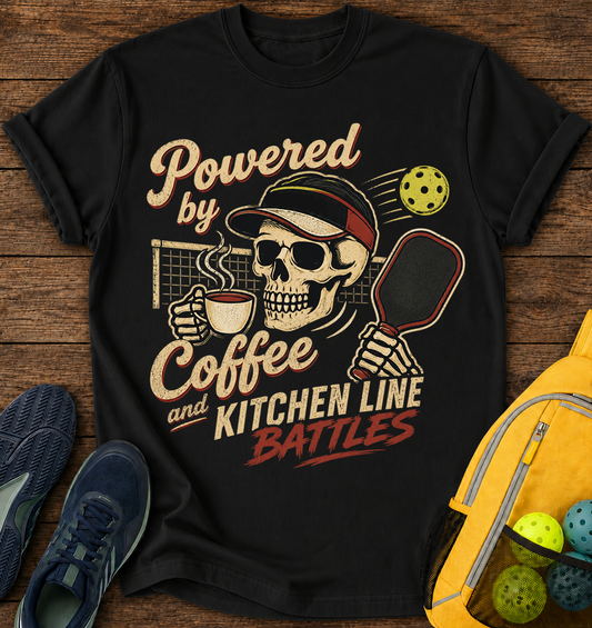 Powered By Coffe and Kitchen Line Battles - T-Shirt
