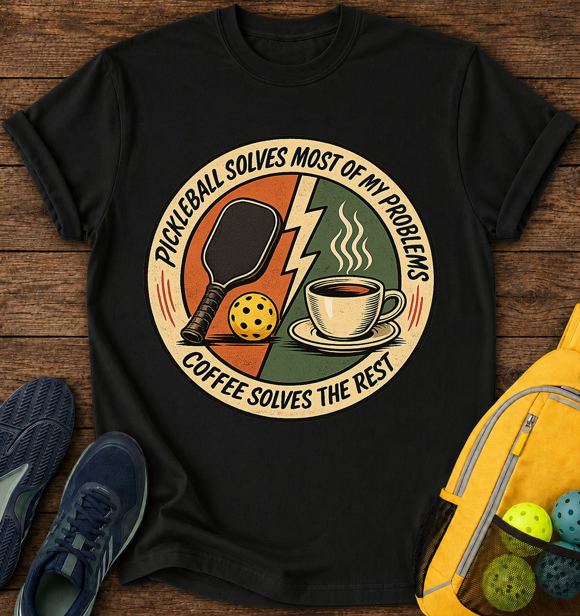 Pickleball Solves My Problems and Coffe Solves The Rest - T-Shirt
