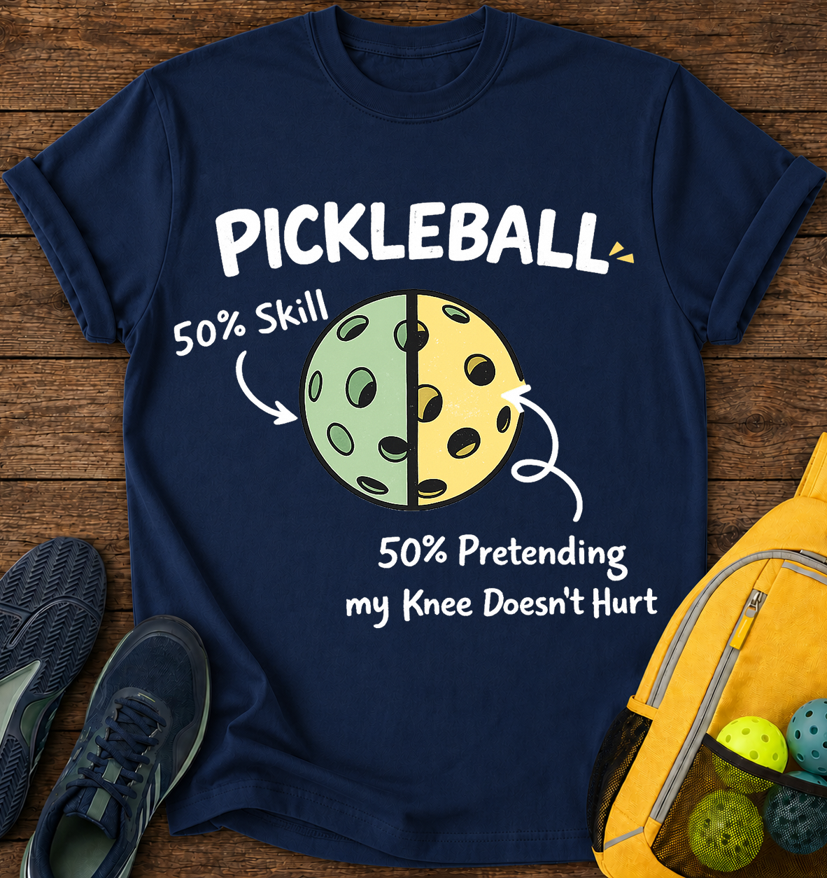Pickleball 50% Skill, 50% Pretending My Knee Doesn't Hurt- T-Shirt