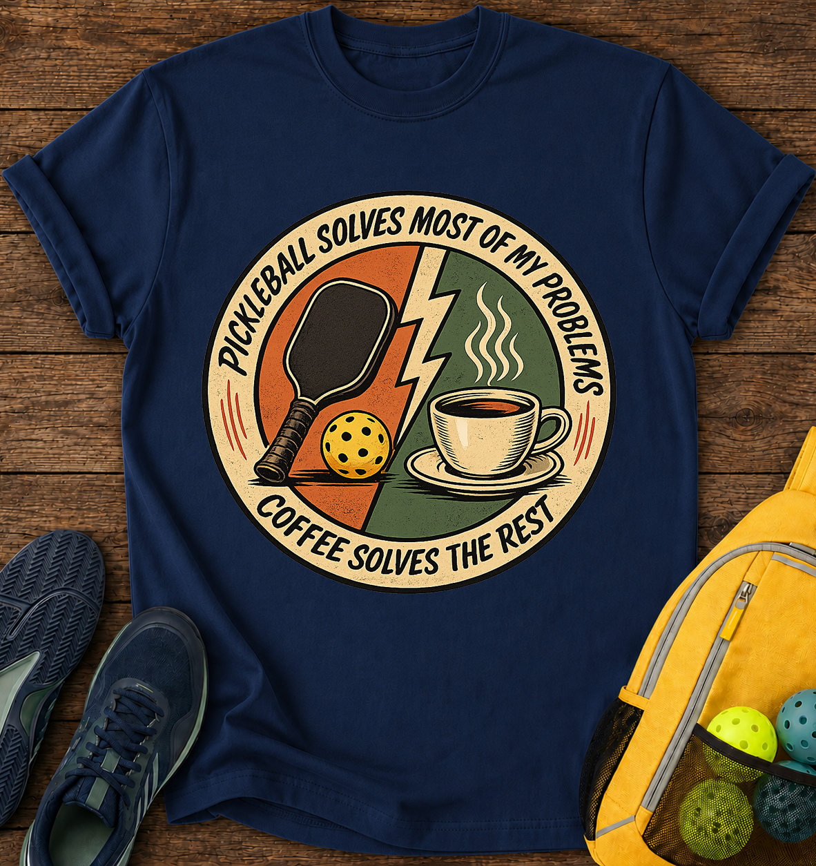 Pickleball Solves My Problems and Coffe Solves The Rest - T-Shirt