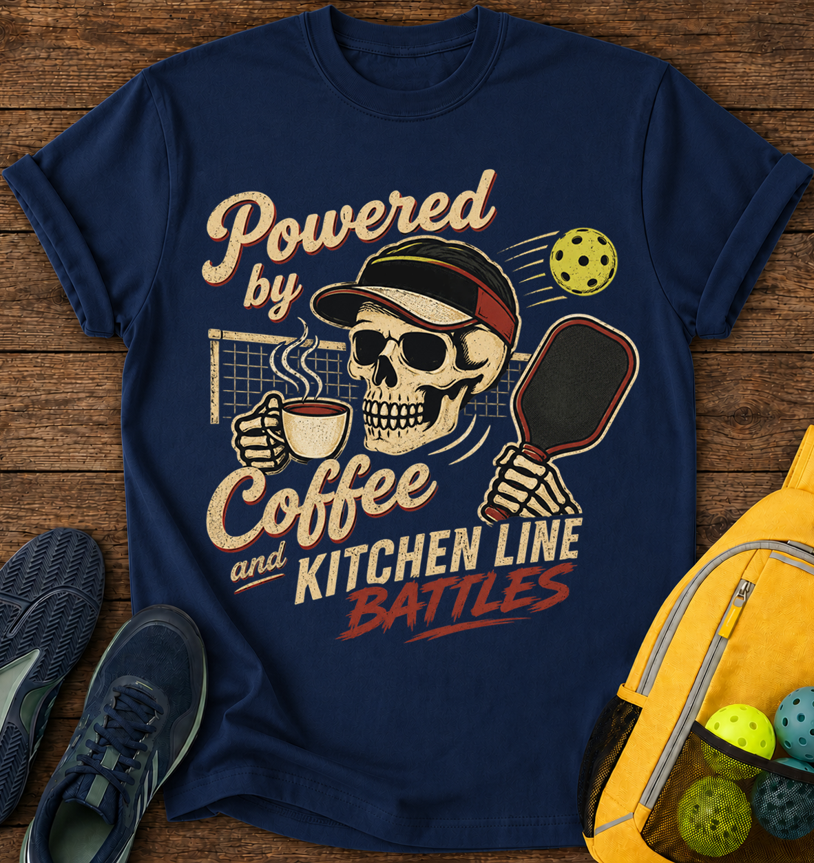 Powered By Coffe and Kitchen Line Battles - T-Shirt