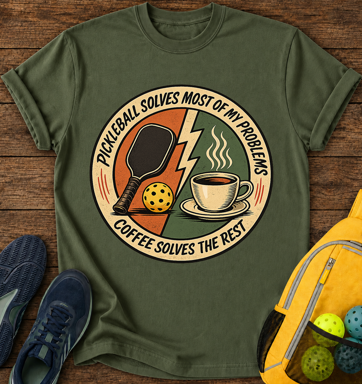 Pickleball Solves My Problems and Coffe Solves The Rest - T-Shirt