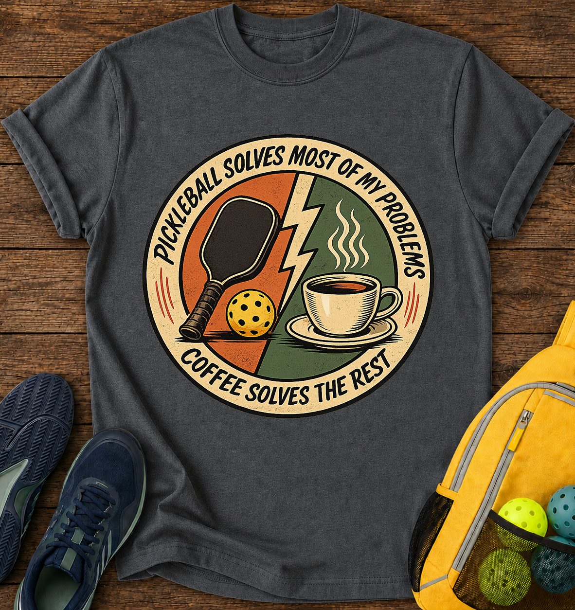 Pickleball Solves My Problems and Coffe Solves The Rest - T-Shirt